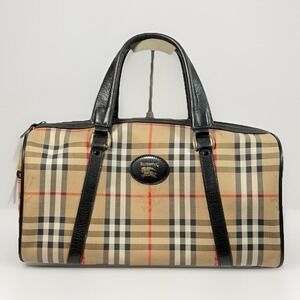 Burberrys Boston Bag Nova Check Shadow Horse Horse Logo beige Canvas 0049